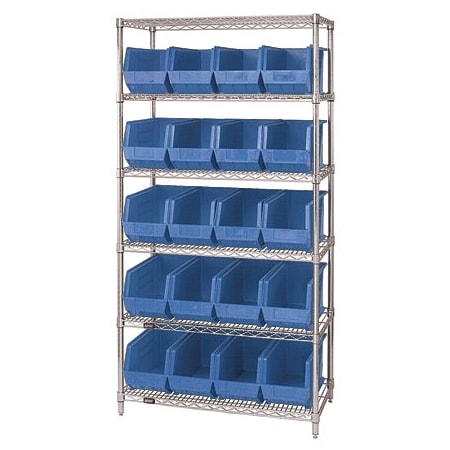 Bsc Preferred 36 x 18 x 74'' - 6 Shelf Wire Shelving Unit with 20 Blue Bins WSBQ265B